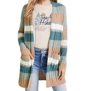 Maurices Womens Multi Color Striped Open Front Chenille Cardigan Size L